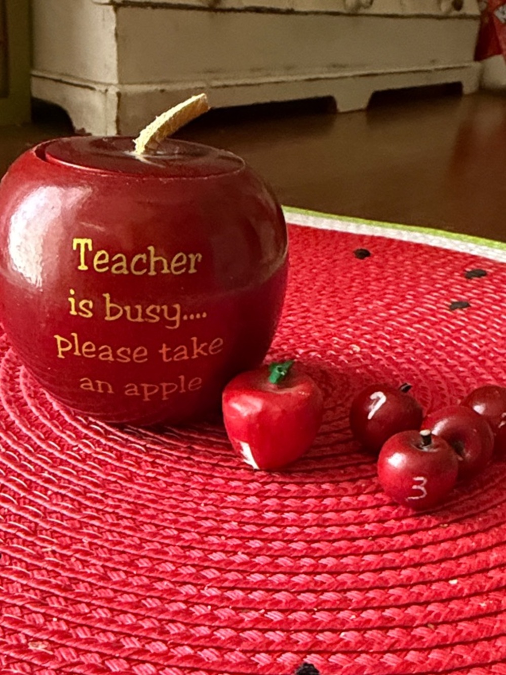 Teacher Apple Candle - Red Decorative Apple Accent